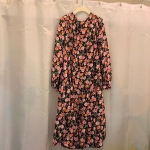 Turkish floral black summer dress with pink flowers